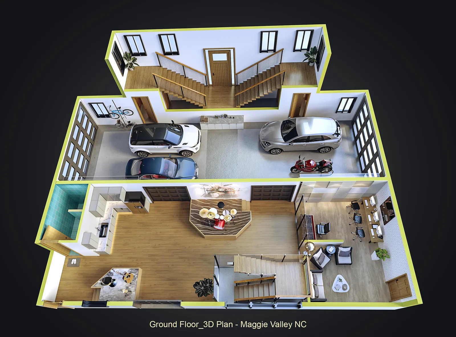 A furnished plan that makes spatial relationships visible.